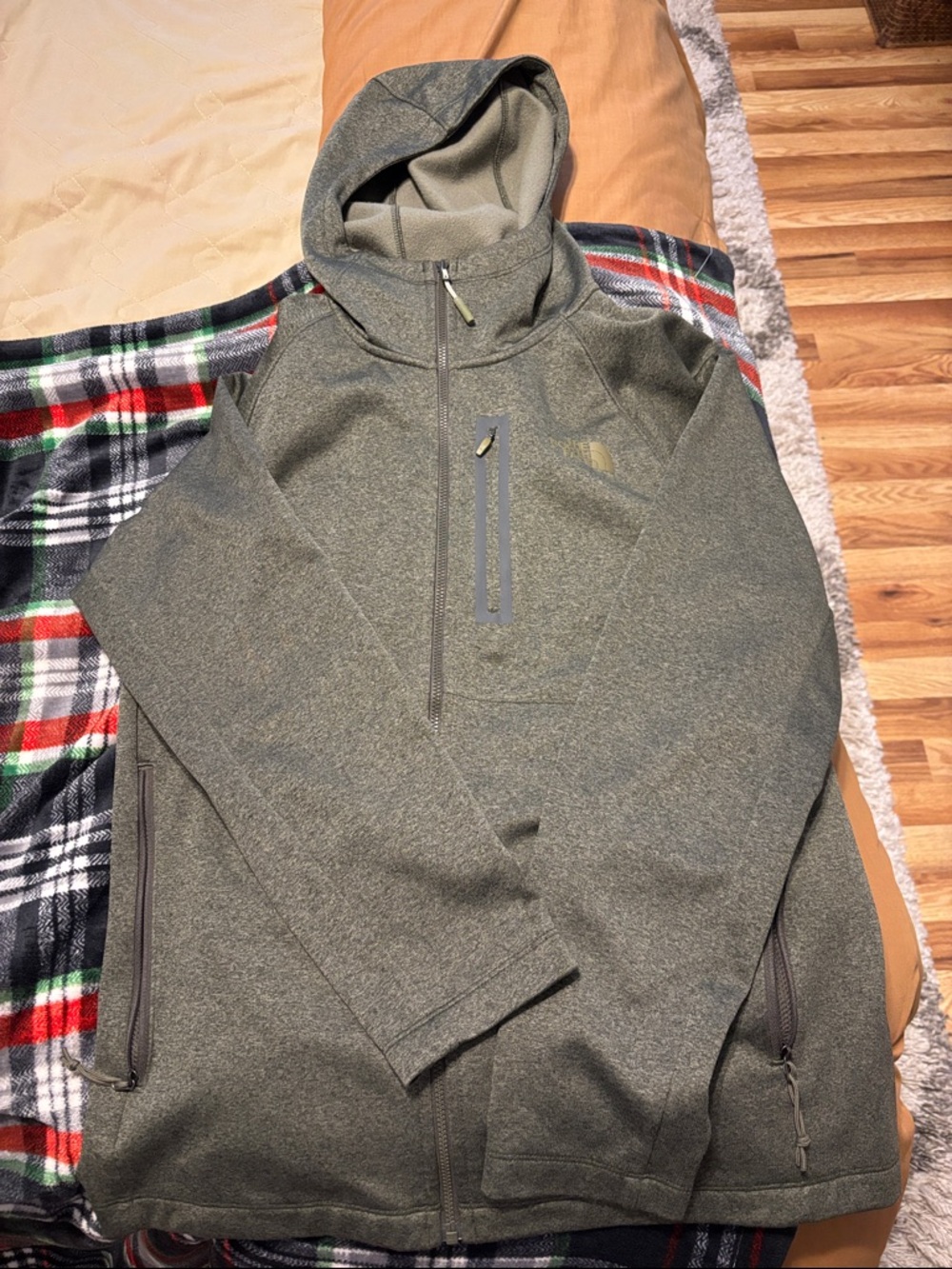 The North Face Olive/gray Hooded Full-Zip Fleece Jacket